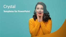  Presentation with turquoise and yellow - Slide deck with brown teal - surprised beautiful young woman background and a teal colored foreground