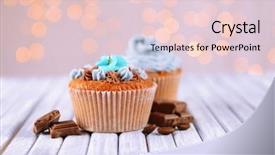  Presentation with teal - Colorful slide set enhanced with brown teal - tasty cupcake with butter cream backdrop and a lemonade colored foreground