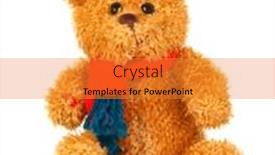  Presentation with brown bear - Theme featuring brown teddy bear with red scarf isolated on a white background background and a gold colored foreground