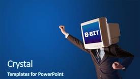  Presentation with old young - Presentation enhanced with brown video - young person with monitor head background and a ocean colored foreground