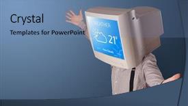  Presentation with forecast - Presentation theme with brown video - young person with monitor head background and a teal colored foreground