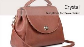  Presentation with vintage women - Slide set having brown vintage leather women's handbag isolated on white background and a soft green colored foreground