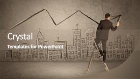  Presentation with man in suit guitar - Cool new slide deck with brown wall background with building backdrop and a coral colored foreground