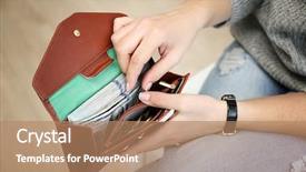  Presentation with e wallet - PPT theme enhanced with brown wallet full of money background and a coral colored foreground