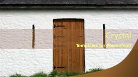  Presentation with barn - Beautiful theme featuring brown wooden barn door on an old white lime washed barn with air ventilation slits either side backdrop and a tawny brown colored foreground