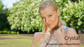  Presentation with spring - Presentation design featuring browney - humeral portrait of girl background and a  colored foreground