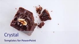  Presentation with brown and white - Slide deck having food brownies - brownie with crumbs background and a sky blue colored foreground
