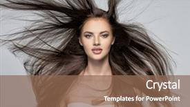  Presentation with long hair - Presentation theme featuring lunga - face of the beautiful woman background and a violet colored foreground