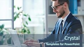  Presentation with hotel front office - Beautiful PPT layouts featuring browse - confident and successful young businessman backdrop and a ocean colored foreground