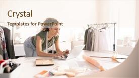  Presentation with what is thing used in looking for far object - Colorful presentation enhanced with browse - happy young designer looking backdrop and a cream colored foreground