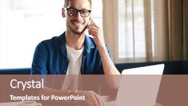  Presentation with net - PPT layouts having browse - young successful employee with toothy background and a coral colored foreground