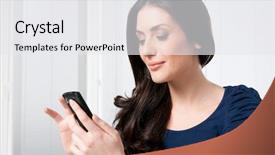  Presentation with smart home automation engineering - PPT layouts having browsing her smart phone background and a white colored foreground
