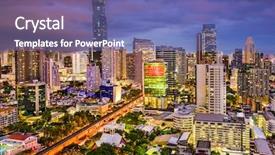  Presentation with bangkok - Audience pleasing theme consisting of brt - bangkok thailand city skyline backdrop and a ocean colored foreground