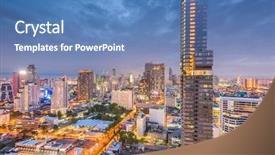  Presentation with bangkok - Slide set consisting of brt - bangkok thailand cityscape at night background and a teal colored foreground