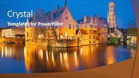  Presentation with belgium - PPT theme with bruges-belgium-night-scene background and a teal colored foreground