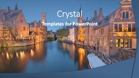  Presentation with belgium - Presentation design featuring bruges-belgium-night-scene background and a teal colored foreground