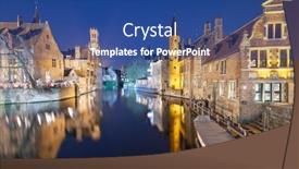  Presentation with belgium - Cool new slides with bruges-belgium-night-scene backdrop and a ocean colored foreground