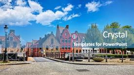  Presentation with stone age - Slides enhanced with bruges belgium vintage stone houses background and a teal colored foreground