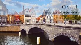  Presentation with sunny sky - Theme consisting of bruges-belgium-vintage-stone-houses background and a light blue colored foreground
