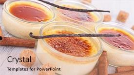  Presentation with dessert - Presentation design having brulee - caramel dessert background and a coral colored foreground