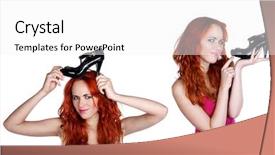  Presentation with woman pushing shopping trolley - Presentation theme enhanced with man cloud head with question background and a dark gray colored foreground