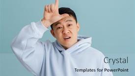  Presentation with asian - Slide deck with brunette-adult-asian-man-gesturing background and a light blue colored foreground