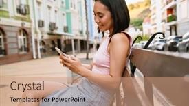  Presentation with asian - PPT theme having brunette-asian-woman-smiling background and a coral colored foreground