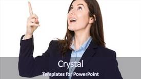  Presentation with finger point - Presentation design featuring brunette businesswoman finger point to the imaginary panel background and a wine colored foreground