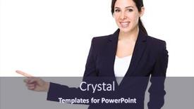 Presentation with finger point - PPT theme having brunette businesswoman with finger point aside background and a wine colored foreground