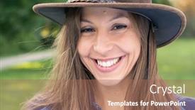  Presentation with cowgirl - Audience pleasing slide set consisting of brunette-cowgirl-smiling backdrop and a coral colored foreground