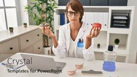  Presentation with negative - PPT layouts having brunette-dentist-woman-holding-apple background and a  colored foreground