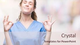  Presentation with meditation - PPT layouts featuring brunette doctor girl wearing nurse background and a lemonade colored foreground