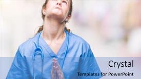  Presentation with praying hands - Theme featuring brunette doctor girl wearing nurse background and a  colored foreground