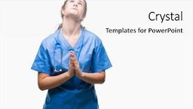  Presentation with praying hands - Theme featuring brunette doctor girl wearing nurse background and a white colored foreground