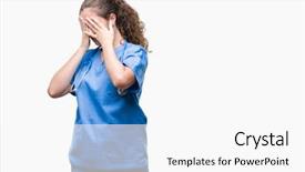  Presentation with sad girl - Presentation theme featuring brunette doctor girl wearing nurse background and a white colored foreground