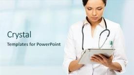  Presentation with doctor taking care of baby - Presentation with brunette doctor woman taking notes background and a sky blue colored foreground