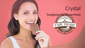  Presentation with bar pieces dark chocolate - Colorful slide set enhanced with brunette eating bar of chocolate backdrop and a coral colored foreground
