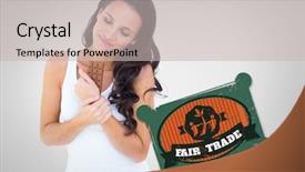  Presentation with bar - Cool new slide deck with brunette eating bar of chocolate backdrop and a  colored foreground