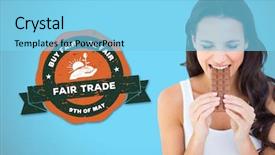  Presentation with bar pieces dark chocolate - Slide deck having brunette eating bar of chocolate background and a light blue colored foreground