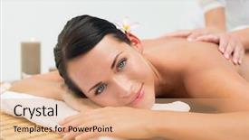  Presentation with peaceful - Beautiful PPT theme featuring brunette enjoying a back massage backdrop and a  colored foreground