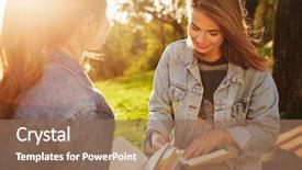  Presentation with close up shot - Amazing PPT layouts having brunette female friends reading book backdrop and a coral colored foreground