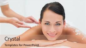  Presentation with peaceful - Slide deck featuring brunette getting a salt scrub background and a coral colored foreground