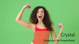  Presentation with lifting weights - Cool new presentation theme with brunette girl 20s wearing summer backdrop and a seafoam green colored foreground
