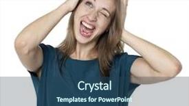  Presentation with joy - Presentation with brunette girl making funny face on white background joy concept background and a ocean colored foreground