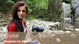  Presentation with nature - PPT layouts with brunette-girl-taking-nature-photos background and a coral colored foreground