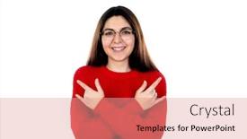  Presentation with glasses - PPT theme having brunette-girl-with-glasses-isolated background and a coral colored foreground