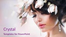  Presentation with magnolia - PPT layouts enhanced with fashion brunette girl with magnolia flowers hairstyle background and a sky blue colored foreground
