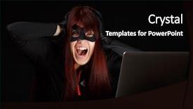  Presentation with hacker in pink and black - Slides with brunette hacker in black mask background and a  colored foreground