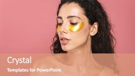  Presentation with beauty cosmetic - Colorful PPT theme enhanced with brunette hair wearing cosmetic patch backdrop and a coral colored foreground