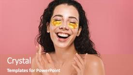  Presentation with beauty cosmetic - Presentation theme featuring brunette hair wearing cosmetic patch background and a coral colored foreground